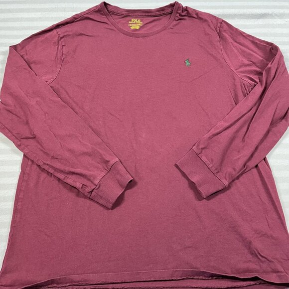 Polo Ralph Lauren Shirt Mens XL Burgundy Long Sleeve Crewneck Green Pony Logo - Picture 1 of 9